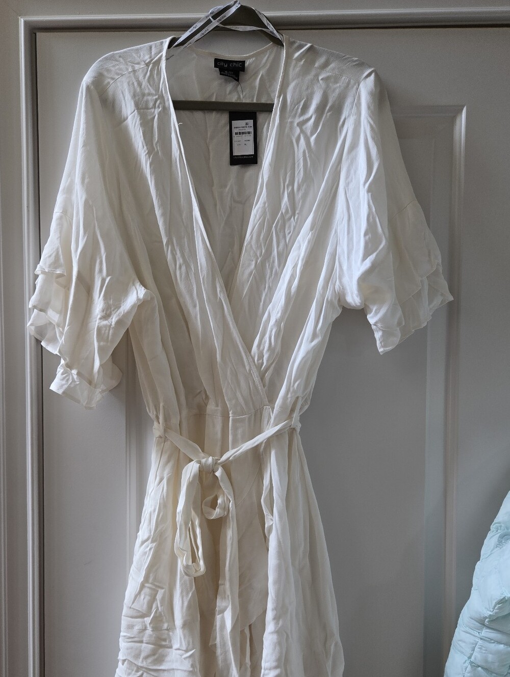 City Chic Ivory Wrap Dress with Ruffled Accents